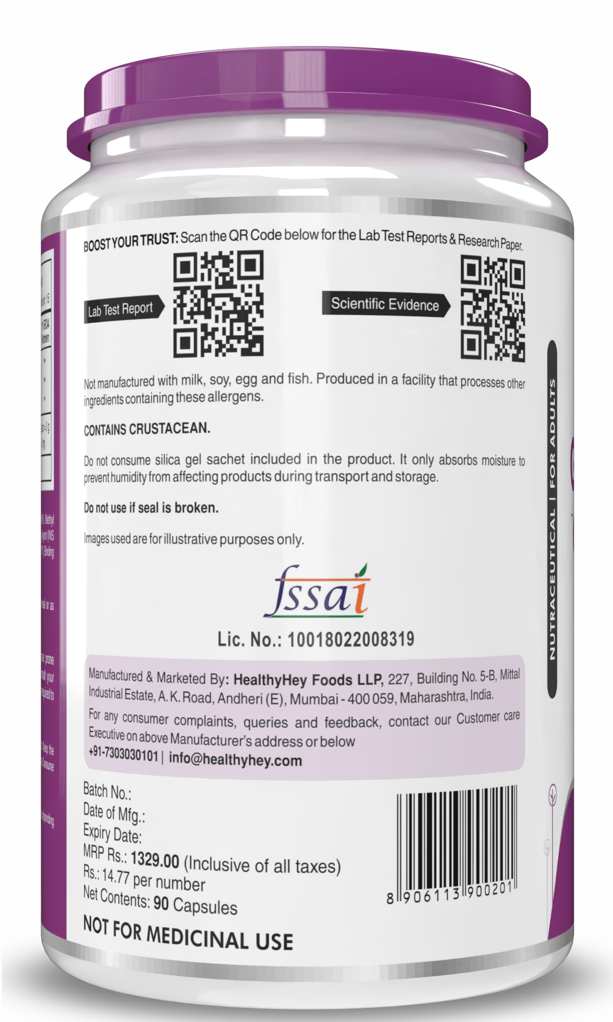 HealthyHey Nutrition Capsule Double Strength Glucosamine Chondroitin and MSM, Support Bone & joint Health for Cartilage; Joint and Bone