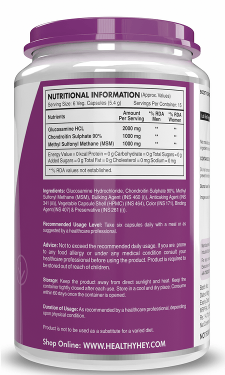 HealthyHey Nutrition Capsule Double Strength Glucosamine Chondroitin and MSM, Support Bone & joint Health for Cartilage; Joint and Bone