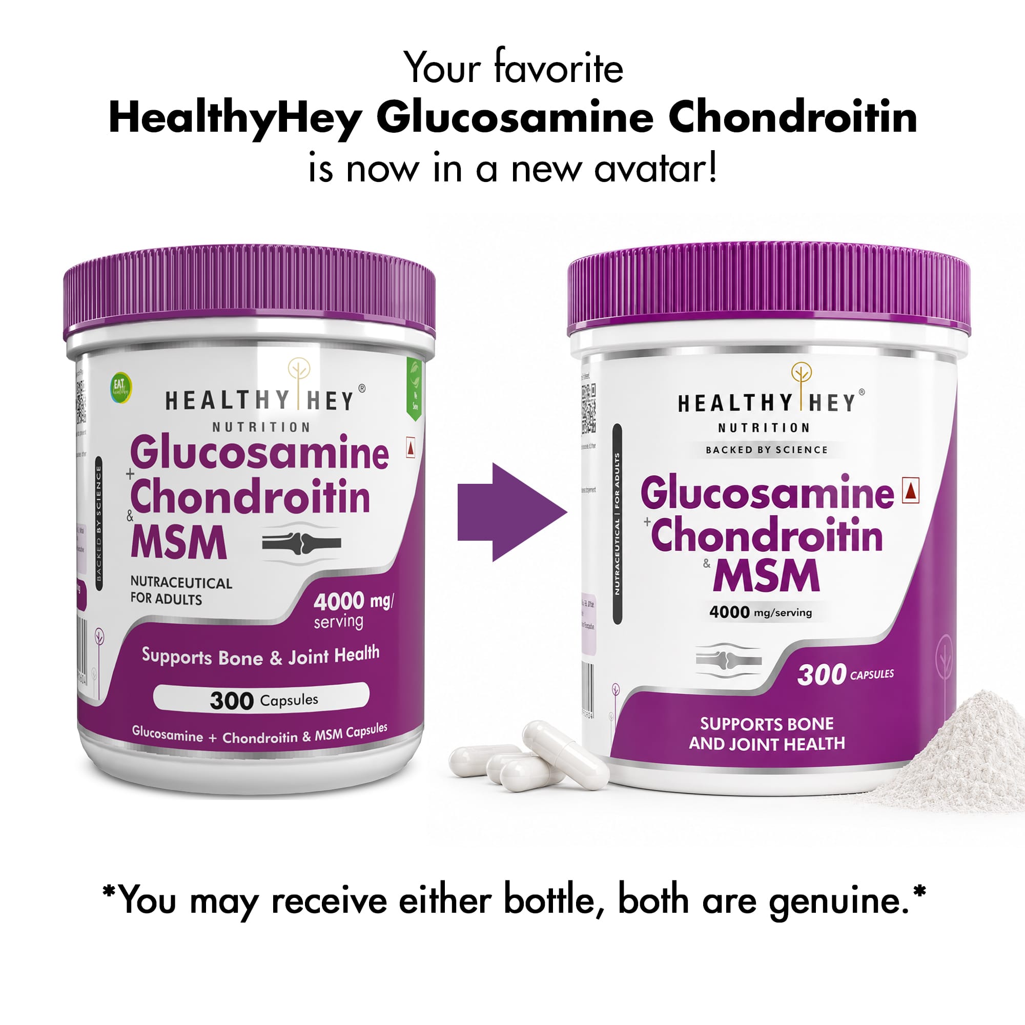 HealthyHey Nutrition Capsule Double Strength Glucosamine Chondroitin and MSM, Support Bone & joint Health for Cartilage; Joint and Bone