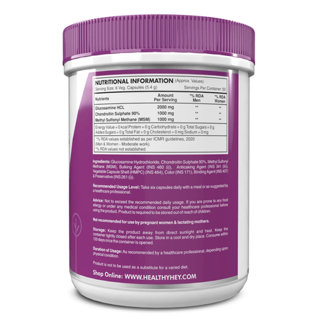 HealthyHey Nutrition Capsule Double Strength Glucosamine Chondroitin and MSM, Support Bone & joint Health for Cartilage; Joint and Bone