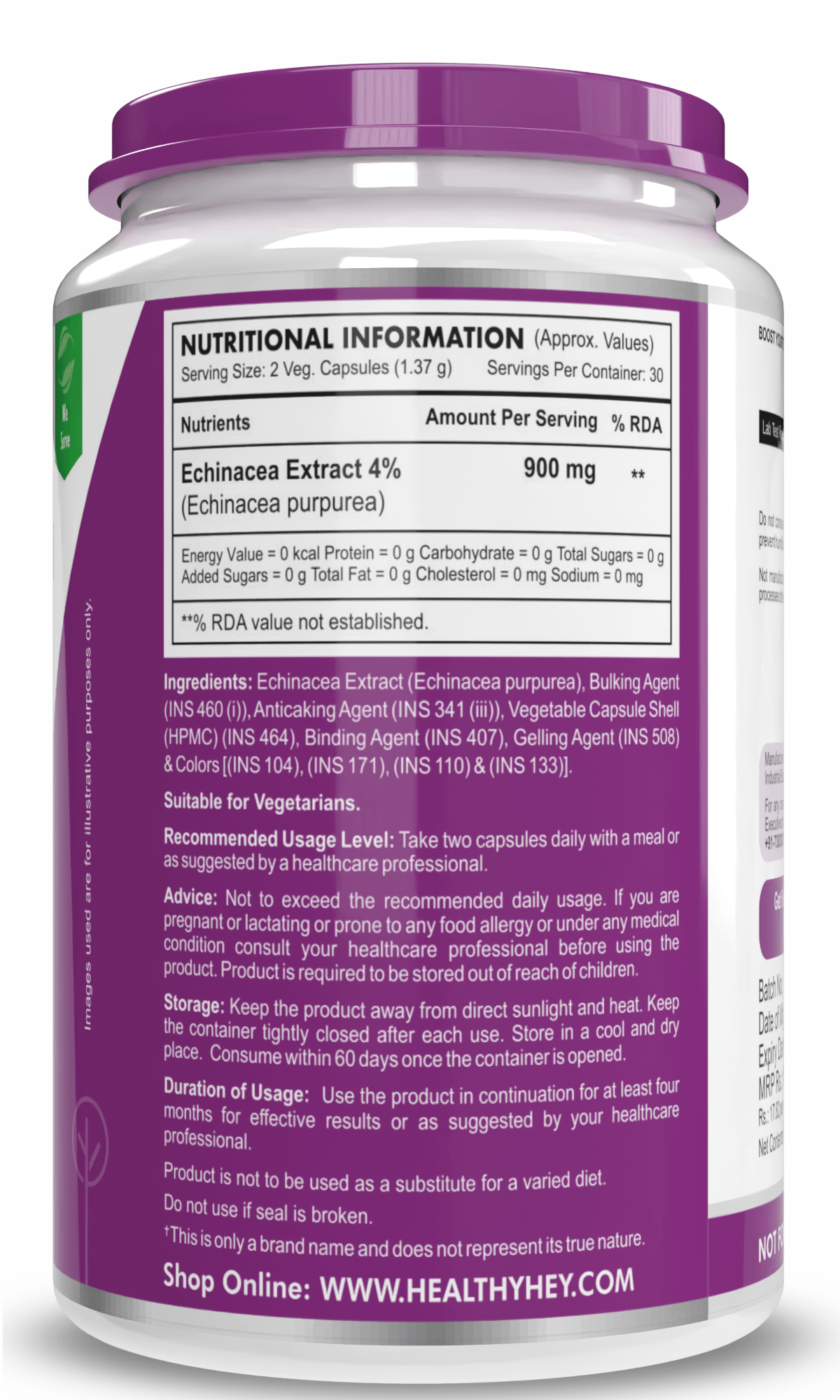 HealthyHey Nutrition Capsule Echinacea Extract, Support Immune Health 60 veg capsules
