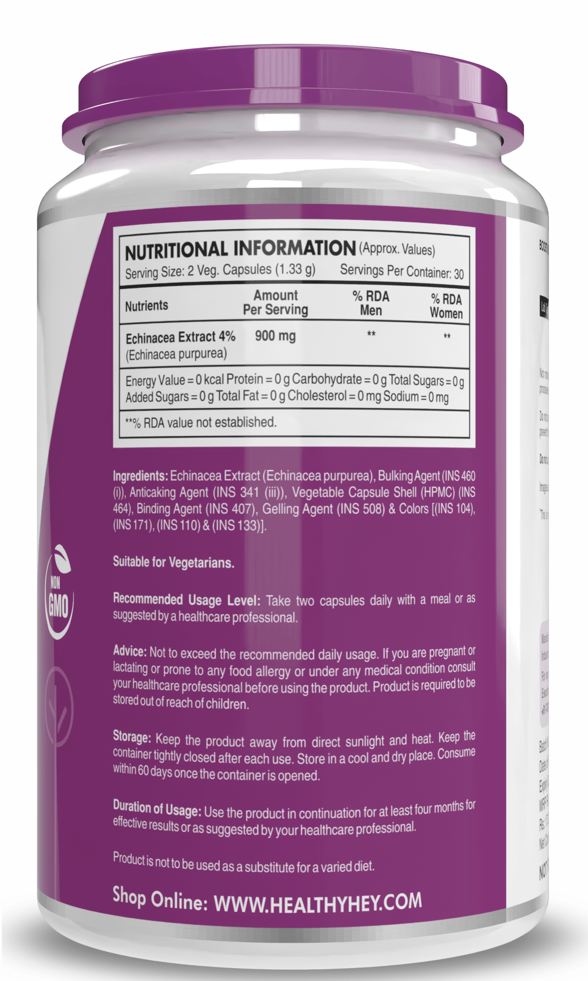 HealthyHey Nutrition Capsule Echinacea Extract, Support Immune Health 60 veg capsules