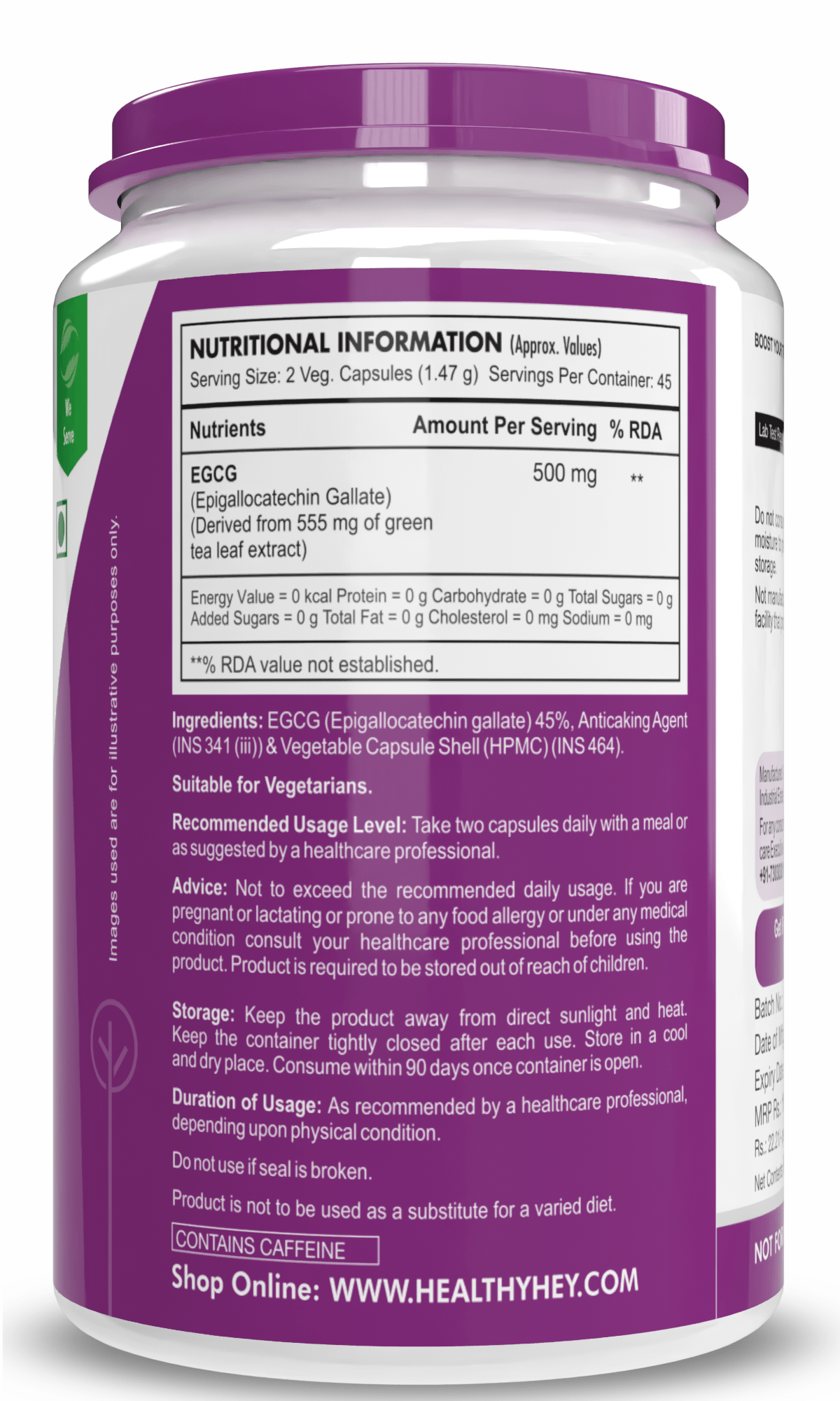 HealthyHey Nutrition Capsule EGCG from Green Tea Extract, Natural Antioxidant supports cholesterol management - EGCG -90 Veg. Capsules