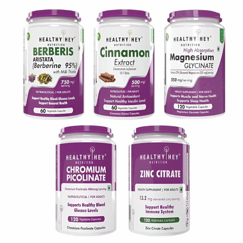 HealthyHey Nutrition Capsule Fasting Glucose Control Combo with Berberis, Zinc, Chromium, Cinnamon Extract & Magnesium