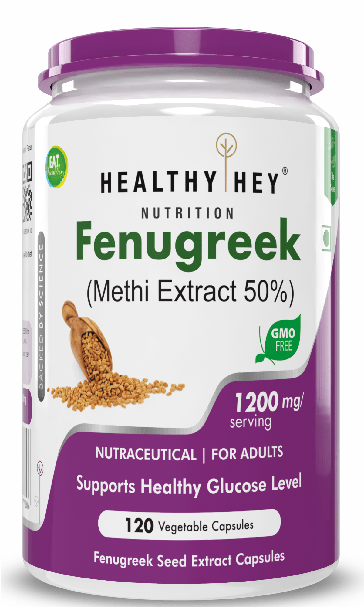 HealthyHey Nutrition Capsule Fenugreek Seed Extract, Supports Healthy Glucose levels 120 veg capsules