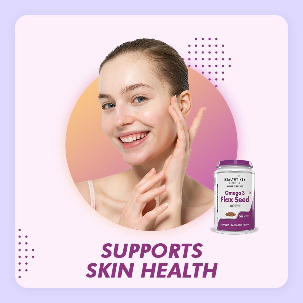 HealthyHey Nutrition Capsule Flaxseed, Support Heart & Skin Health Rich source of Natural Omega 3 - 500mg - 90 Softgels