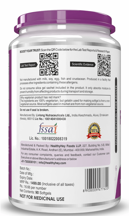 HealthyHey Nutrition Capsule Flaxseed, Support Heart & Skin Health Rich source of Natural Omega 3 - 500mg - 90 Softgels