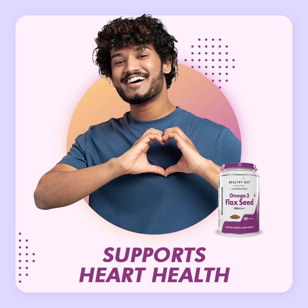 HealthyHey Nutrition Capsule Flaxseed, Support Heart & Skin Health Rich source of Natural Omega 3 - 500mg - 90 Softgels