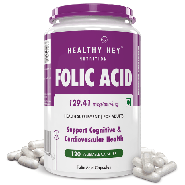 HealthyHey Nutrition Capsule Folic Acid, Support Cognitive & cardiovascular Health - 120 Veg Capsules