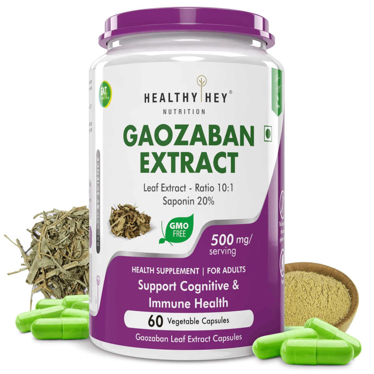 HealthyHey Nutrition Capsule Gaozaban leaf extract, Support Cognitive & Immune Health 10:1, 500mg serving, 60 veg capsules