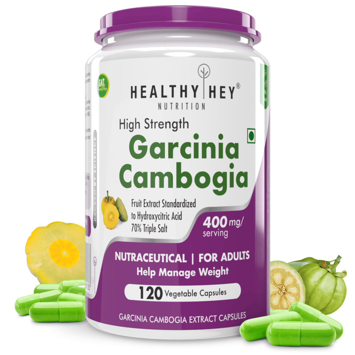 HealthyHey Nutrition Capsule Garcinia Cambogia, Help Manage weight with 70% HCA Extract-Triple Salt -Natural Appetite Suppressant -400mg -120 Veg Capsules