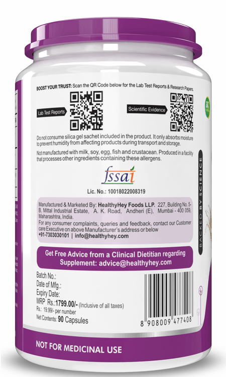 HealthyHey Nutrition Capsule Ginseng + Ginkgo Biloba, Support cognitive Health -90 Veg Capsules
