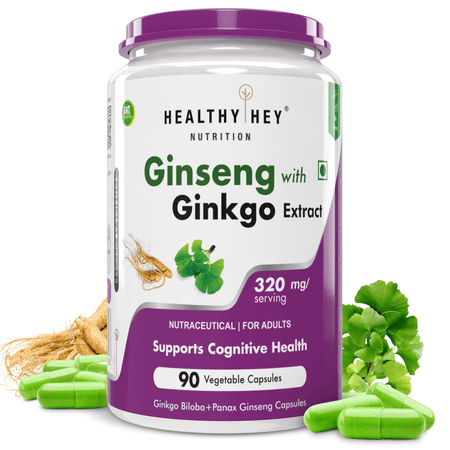 HealthyHey Nutrition Capsule Ginseng + Ginkgo Biloba, Support cognitive Health -90 Veg Capsules