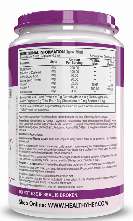 HealthyHey Nutrition Capsule Glow-n-Shine| Skin Health Formula | 30 Vegetable Capsules