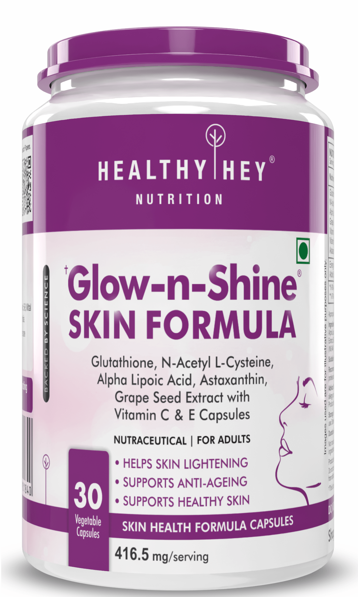 HealthyHey Nutrition Capsule Glow-n-Shine| Skin Health Formula | 30 Vegetable Capsules
