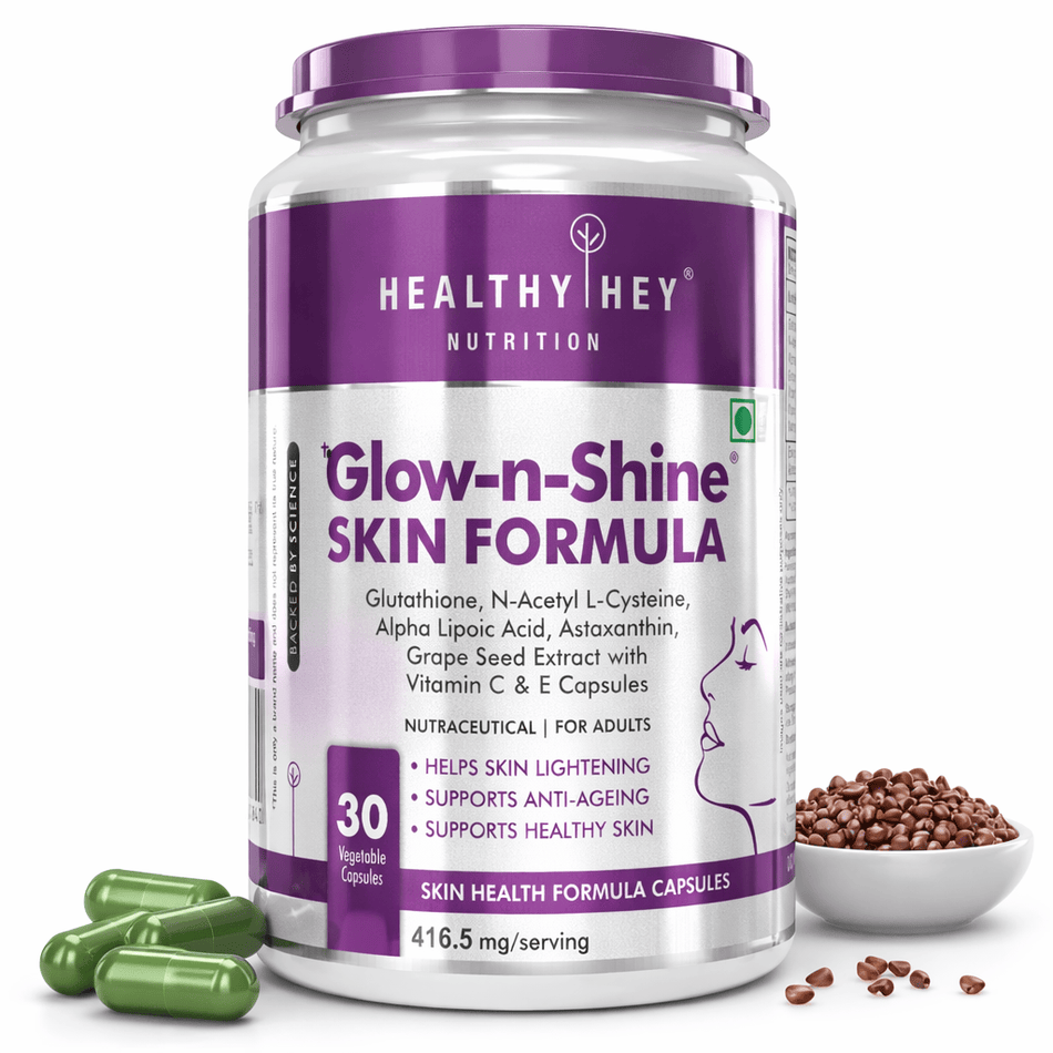 HealthyHey Nutrition Capsule Glow-n-Shine| Skin Health Formula | 30 Vegetable Capsules