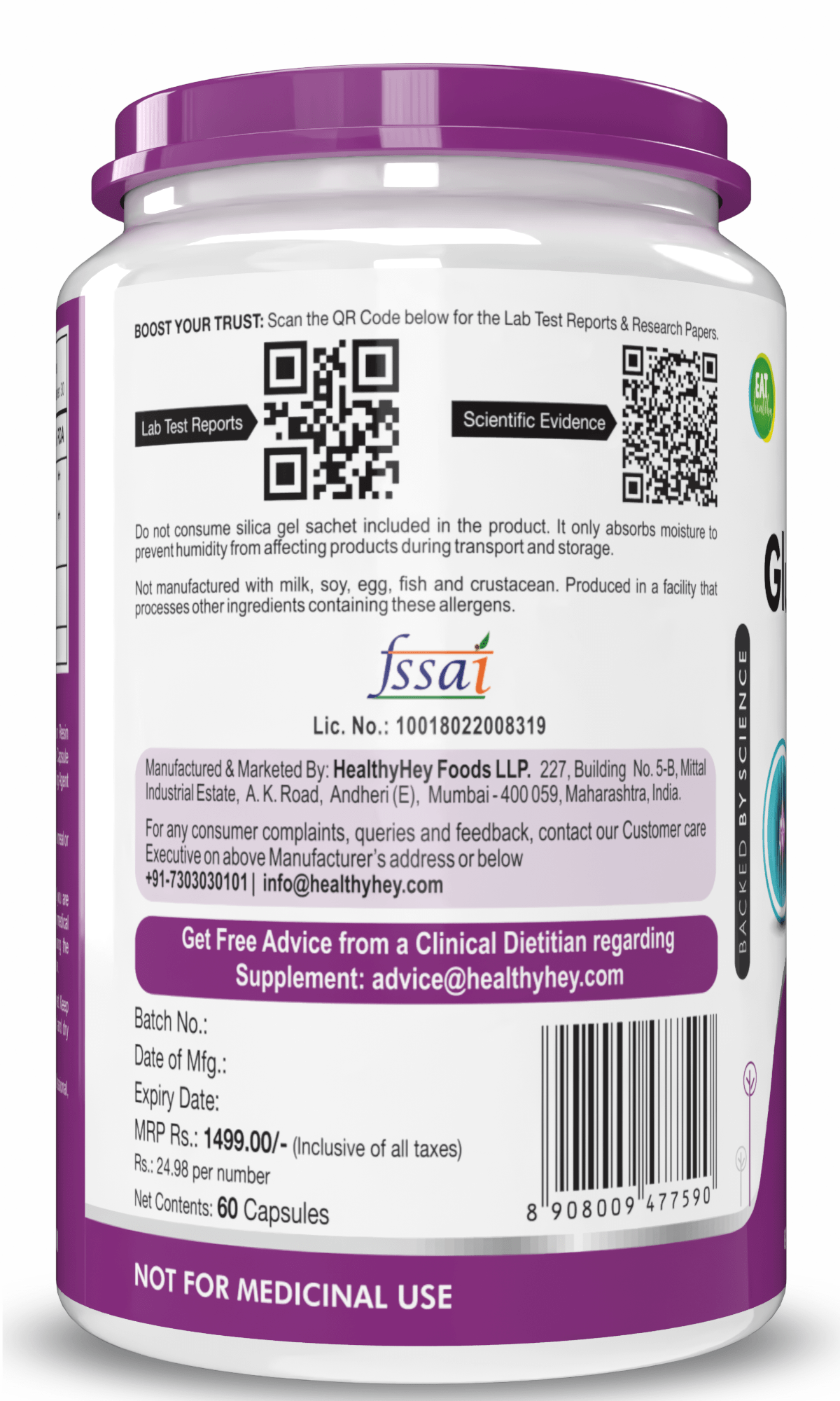 HealthyHey Nutrition Capsule Glucosamine HCL + Boswellia, Support Joint Health - 60 veg capsules