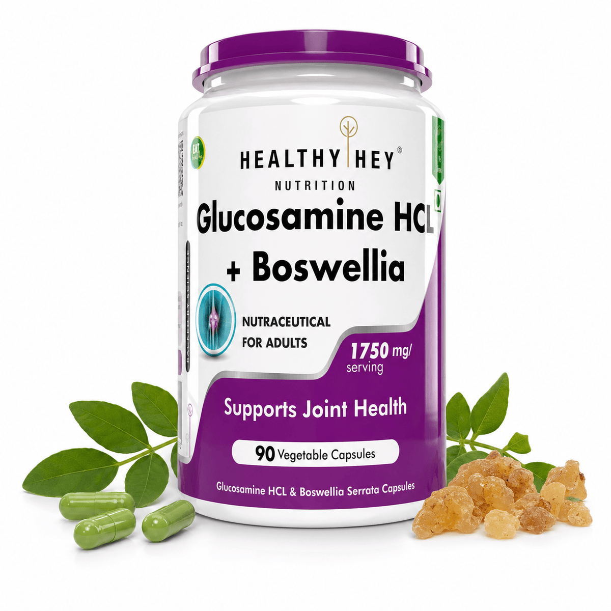 HealthyHey Nutrition Capsule Glucosamine HCL + Boswellia, Support Joint Health - 60 veg capsules