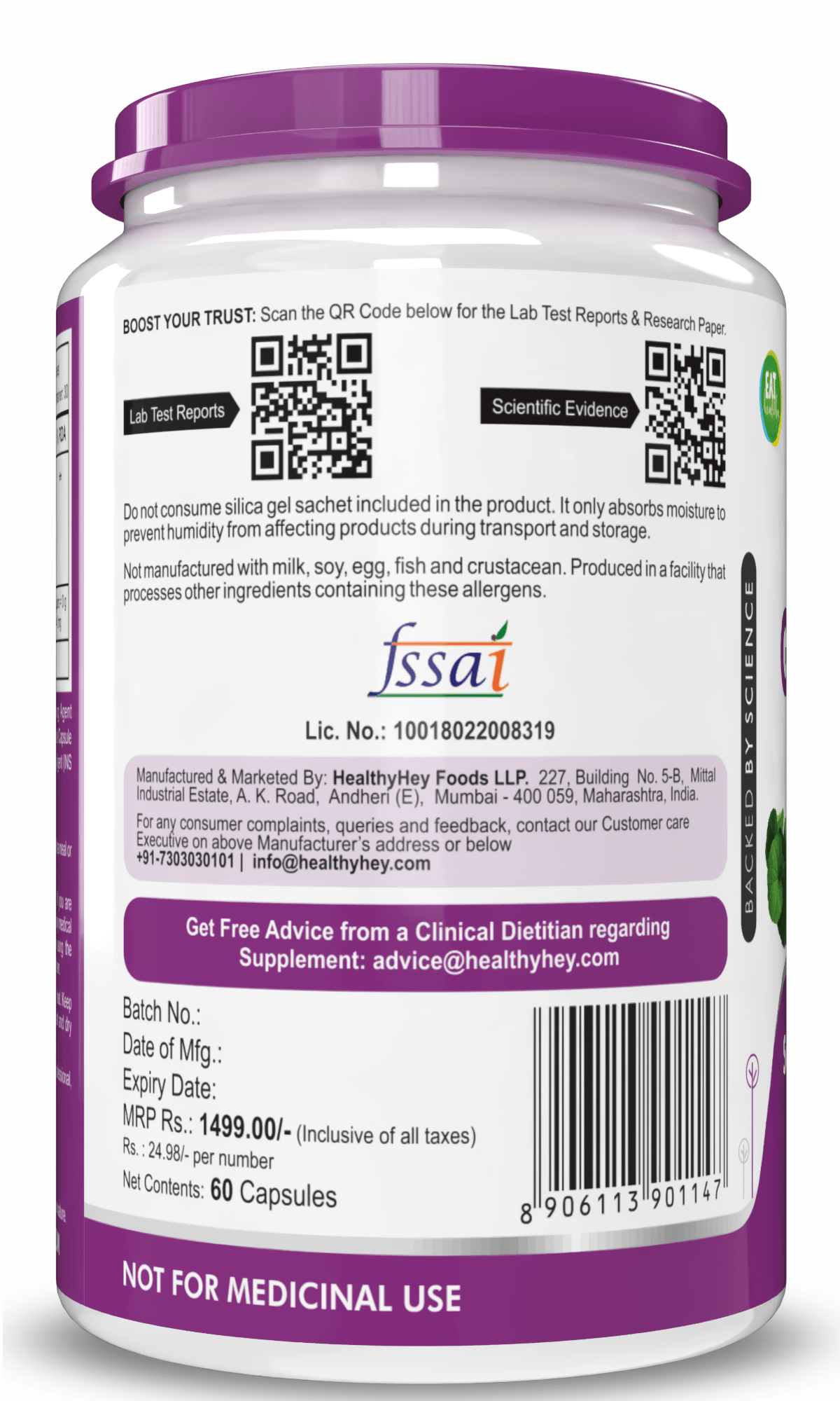 HealthyHey Nutrition Capsule Gotu Kola Extract Supplement, Adaptogen for Brain & Nervous System Support, Calming, Mental Clarity - 60 Capsules, Non GMO, Gluten Free
