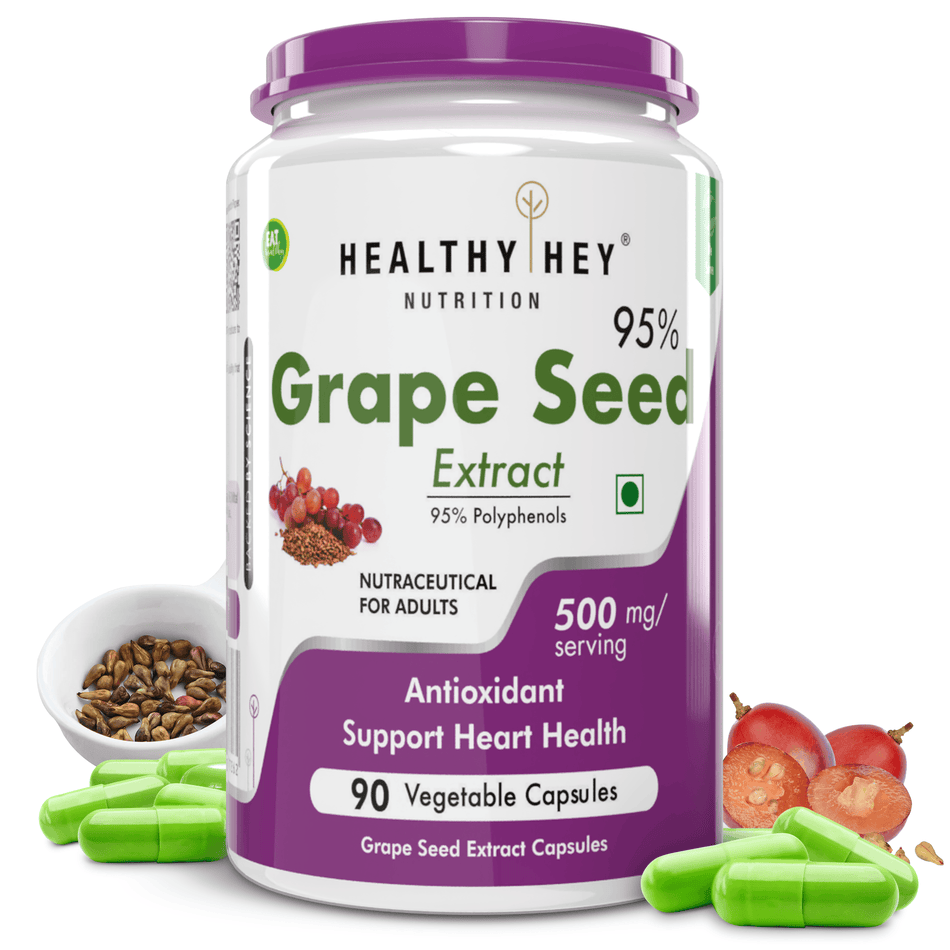 HealthyHey Nutrition Capsule Grape Seed Extract, Antioxidant support Heart Health - 90 veg capsules