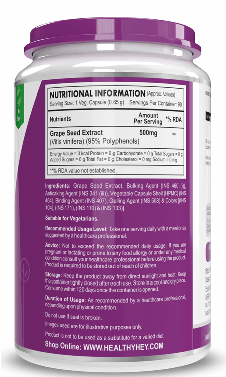 HealthyHey Nutrition Capsule Grape Seed Extract, Antioxidant support Heart Health - 90 veg capsules