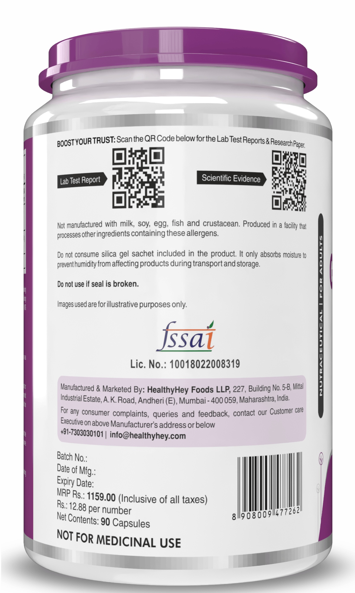 HealthyHey Nutrition Capsule Grape Seed Extract, Antioxidant support Heart Health - 90 veg capsules