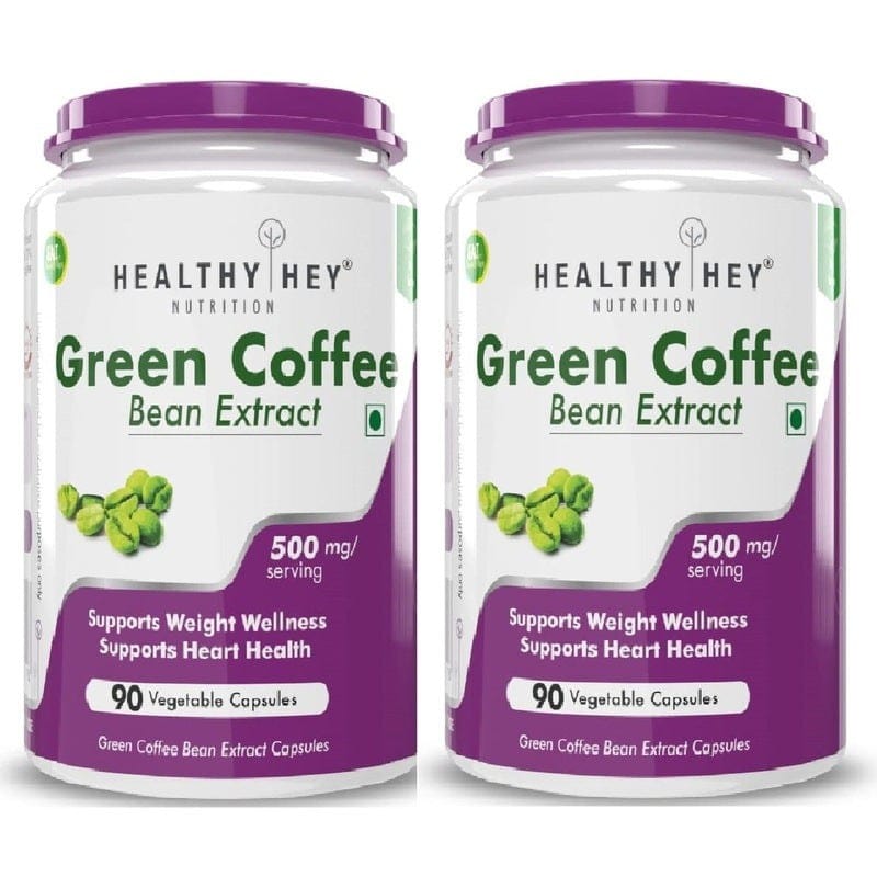 HealthyHey Nutrition Capsule Green Coffee Bean Extract 100% Pure with Antioxidants- 50% Chlorogenic Acid, Non-GMO, 500mg, 90 Count - Pack of 2