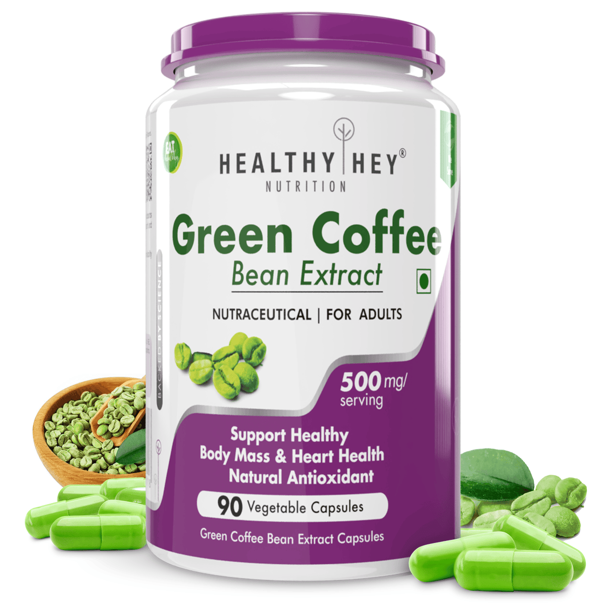 HealthyHey Nutrition Capsule Green Coffee Bean Extract, Support weight wellness & Heart Health 100% Pure with Antioxidants- 70% Chlorogenic Acid, Non-GMO,90 veg Capsules