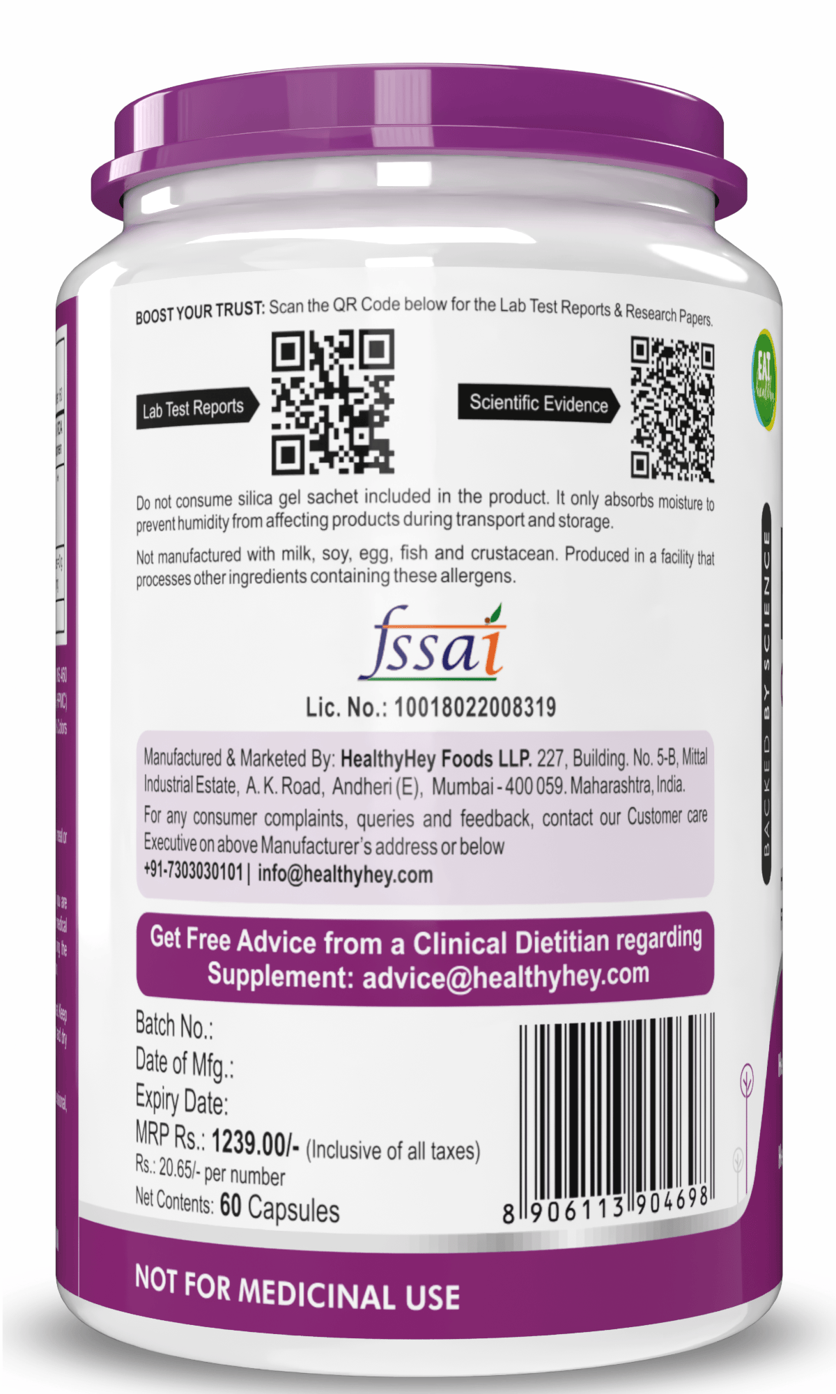 HealthyHey Nutrition Capsule HADJOD Cissus Quadrangularis Extract  60 Vegetable Capsules