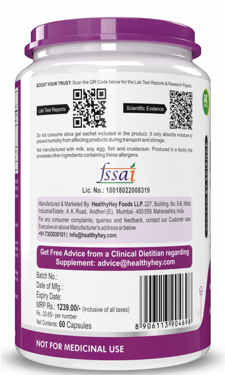 HealthyHey Nutrition Capsule HADJOD Cissus Quadrangularis Extract  60 Vegetable Capsules