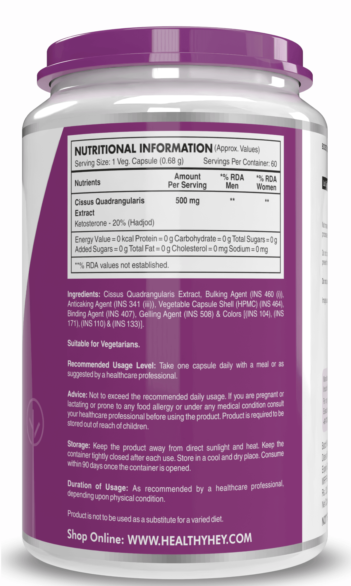 HealthyHey Nutrition Capsule HADJOD Cissus Quadrangularis Extract  60 Vegetable Capsules