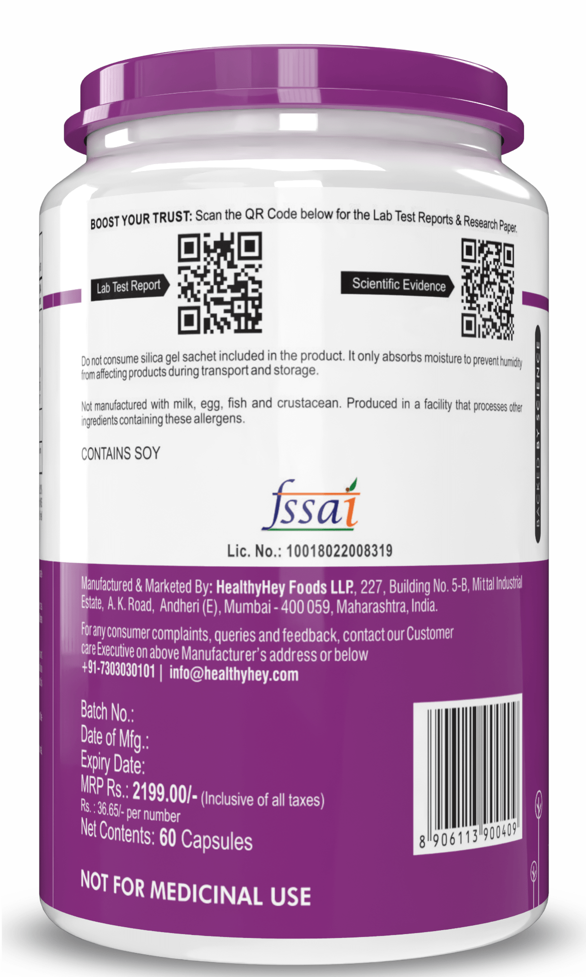 HealthyHey Nutrition Capsule HairVgrow, Natural Hair Growth and Stop Hair fall Formula- 60 Veg Capsules