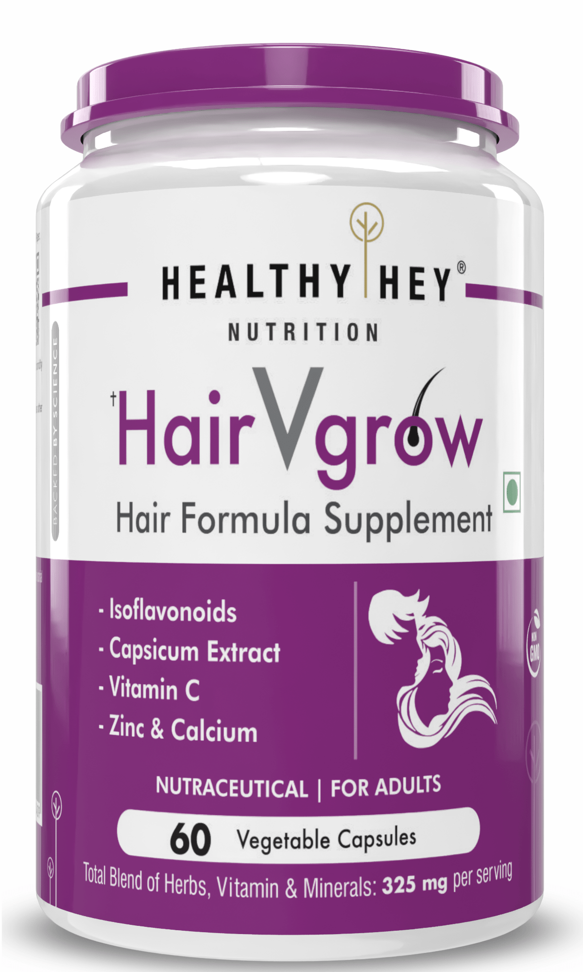HealthyHey Nutrition Capsule HairVgrow, Natural Hair Growth and Stop Hair fall Formula- 60 Veg Capsules