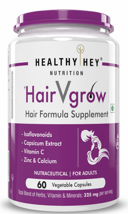 HealthyHey Nutrition Capsule HairVgrow, Natural Hair Growth and Stop Hair fall Formula- 60 Veg Capsules