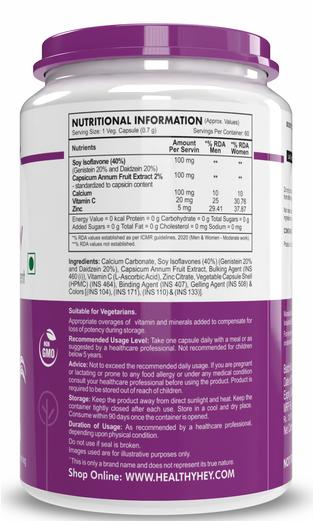 HealthyHey Nutrition Capsule HairVgrow, Natural Hair Growth and Stop Hair fall Formula- 60 Veg Capsules