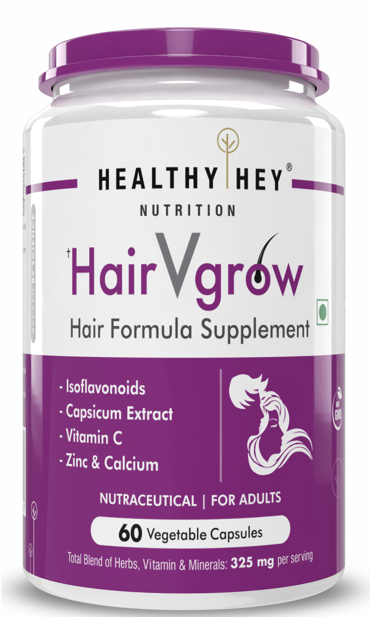 HealthyHey Nutrition Capsule HairVgrow, Natural Hair Growth and Stop Hair fall Formula- 60 Veg Capsules