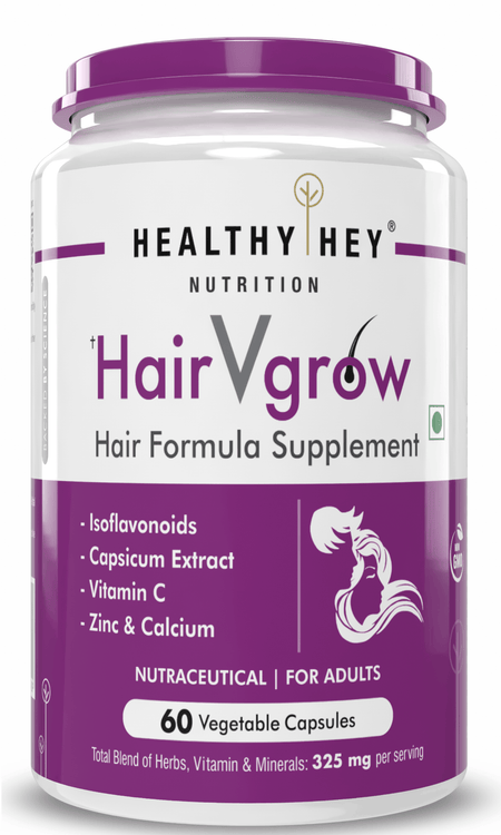 HealthyHey Nutrition Capsule HairVgrow, Natural Hair Growth and Stop Hair fall Formula- 60 Veg Capsules