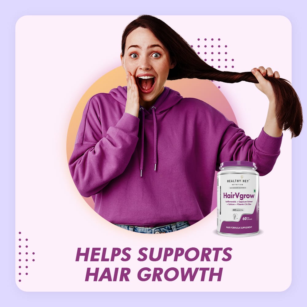 HealthyHey Nutrition Capsule HairVgrow, Natural Hair Growth and Stop Hair fall Formula- 60 Veg Capsules