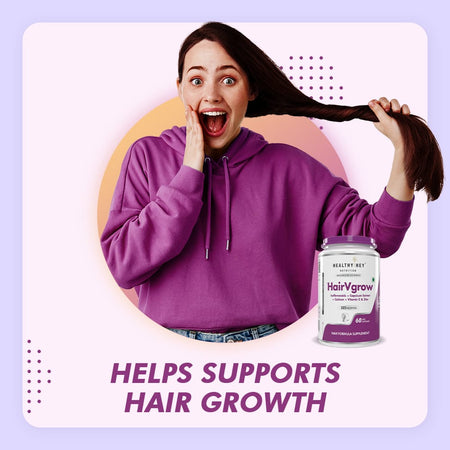 HealthyHey Nutrition Capsule HairVgrow, Natural Hair Growth and Stop Hair fall Formula- 60 Veg Capsules