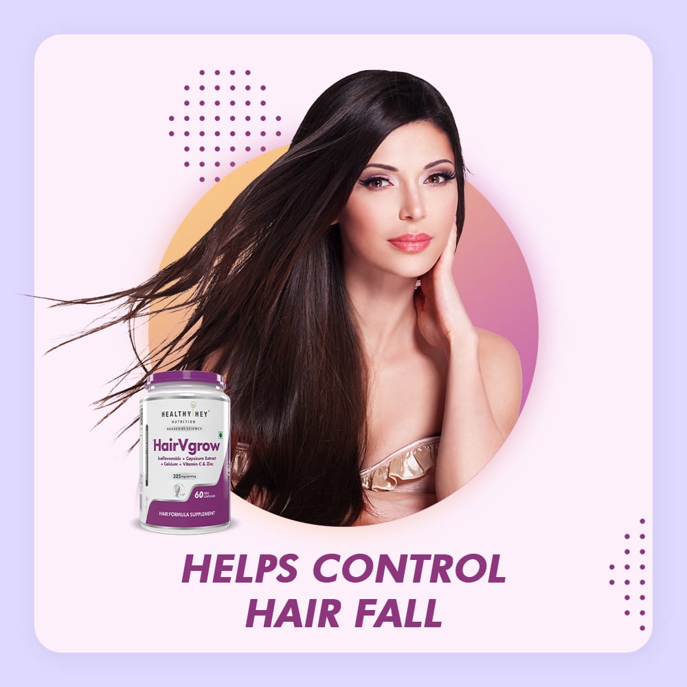 HealthyHey Nutrition Capsule HairVgrow, Natural Hair Growth and Stop Hair fall Formula- 60 Veg Capsules