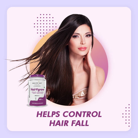 HealthyHey Nutrition Capsule HairVgrow, Natural Hair Growth and Stop Hair fall Formula- 60 Veg Capsules