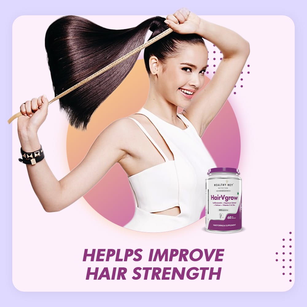 HealthyHey Nutrition Capsule HairVgrow, Natural Hair Growth and Stop Hair fall Formula- 60 Veg Capsules