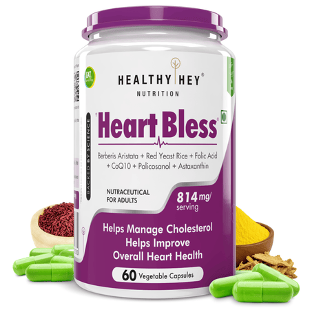 HealthyHey Nutrition Capsule Heart Bless,Helps Manage cholesterol - 60 Veg Capsules