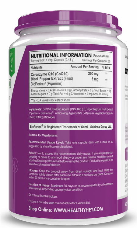 HealthyHey Nutrition Capsule High Absorption CoQ10 with BioPerine,Support Heart Health - 60 veg Capsules