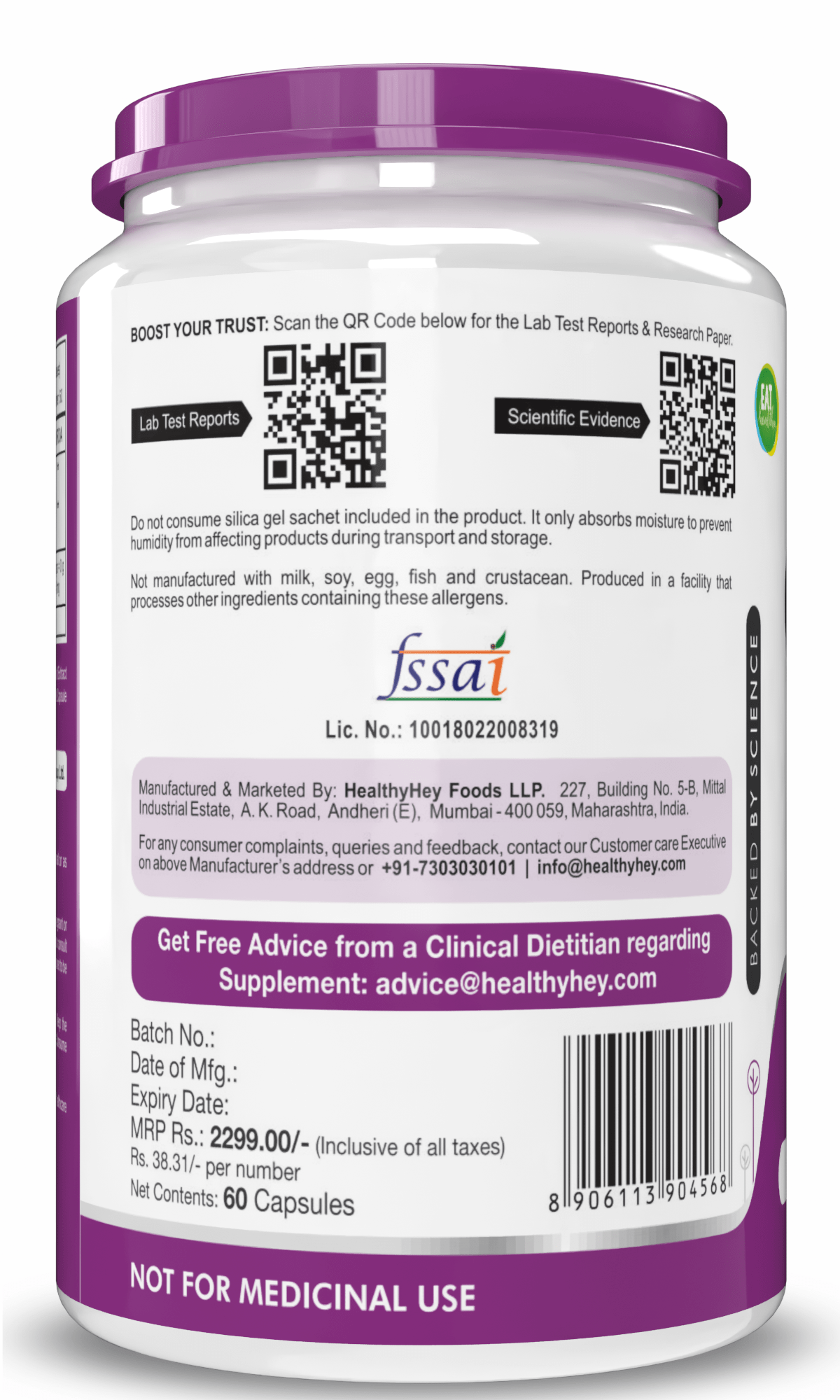 HealthyHey Nutrition Capsule High Absorption CoQ10 with BioPerine,Support Heart Health - 60 veg Capsules