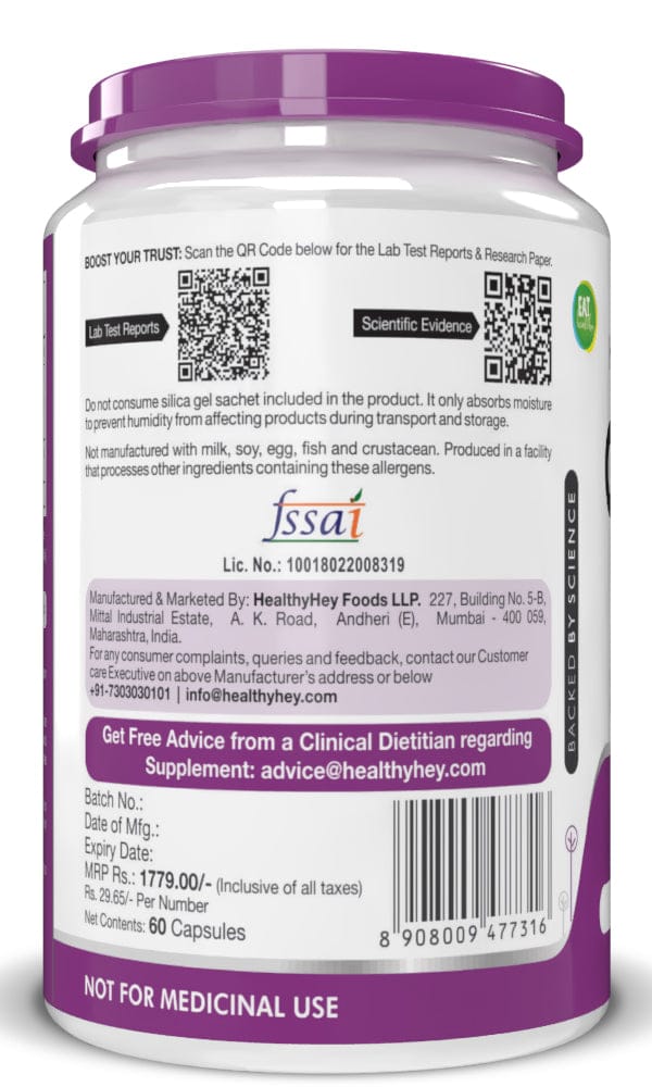 HealthyHey Nutrition Capsule High Absorption CoQ10 with BioPerine,Support Heart Health - 60 veg Capsules