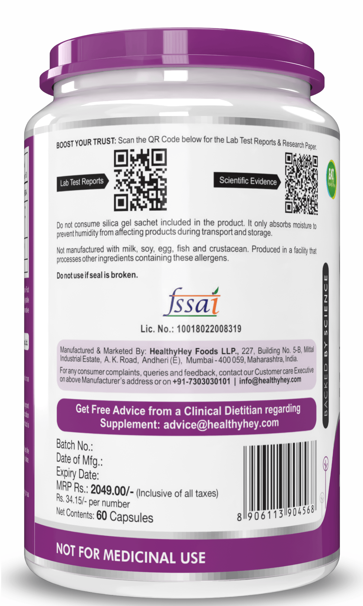 HealthyHey Nutrition Capsule High Absorption CoQ10 with BioPerine,Support Heart Health - 60 veg Capsules