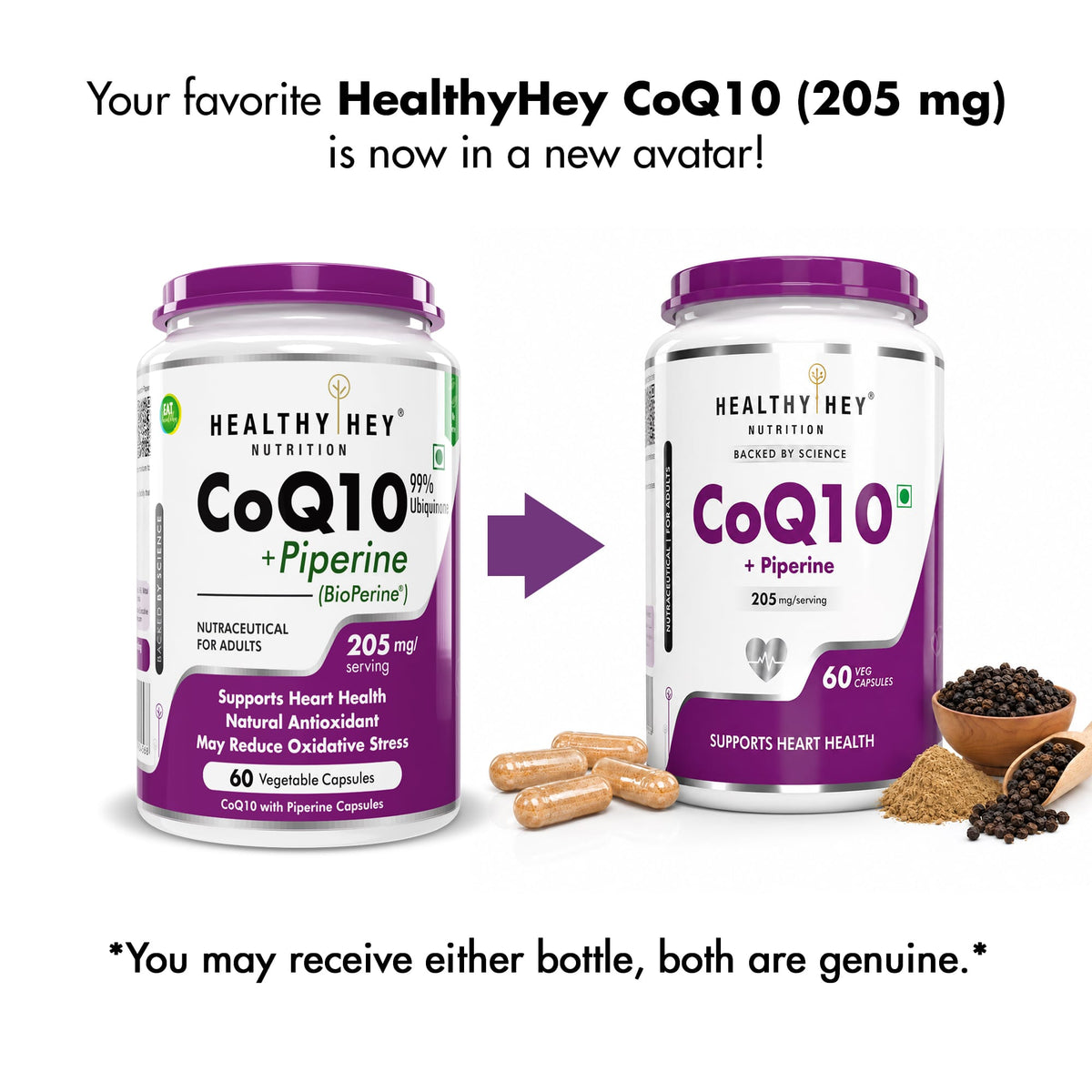 HealthyHey Nutrition Capsule High Absorption CoQ10 with BioPerine,Support Heart Health - 60 veg Capsules