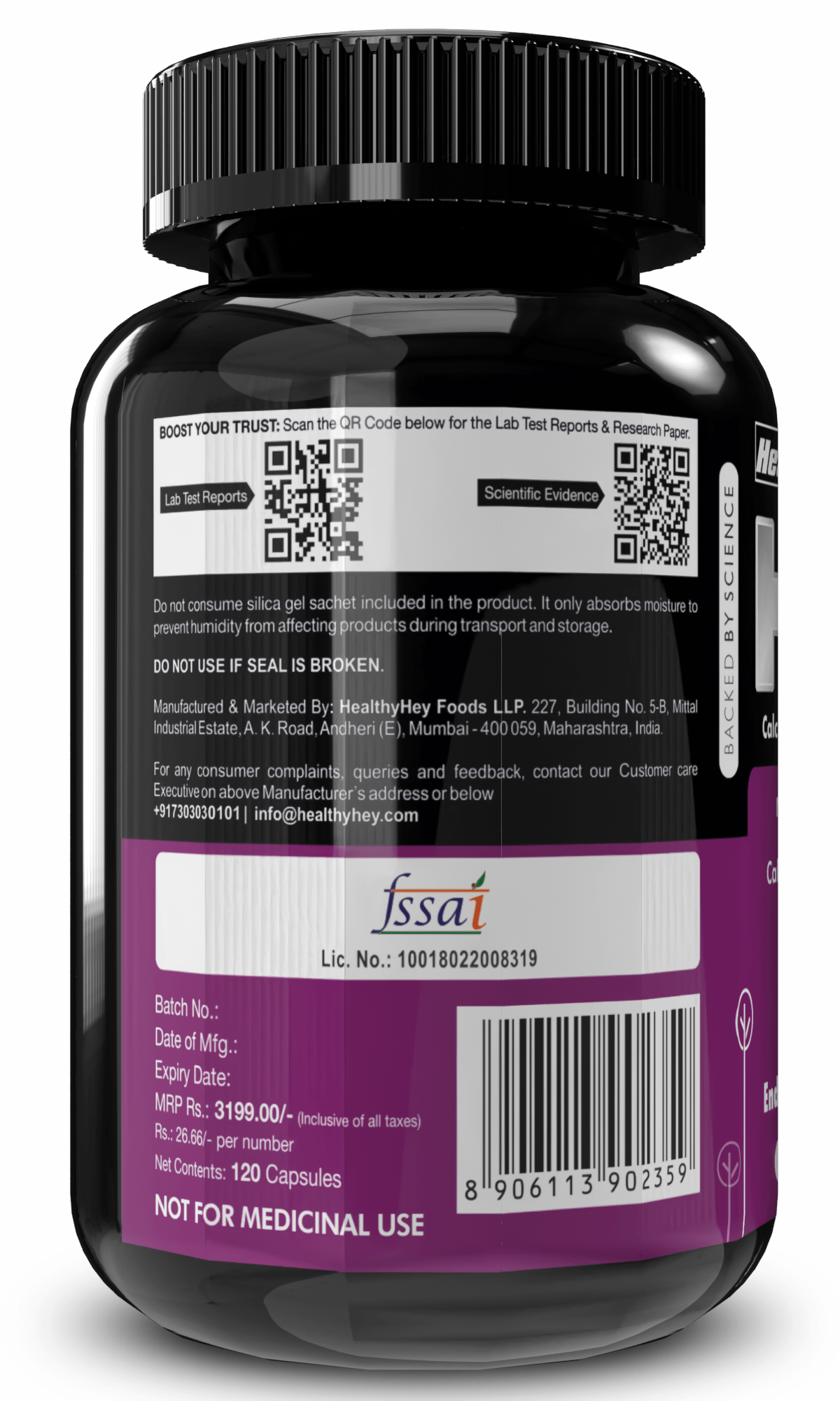 HealthyHey Nutrition Capsule HMB, Support Strength, Endurance & Muscle recovery Calcium Hydroxyl Methyl Butyrate 120 Veg Capsules