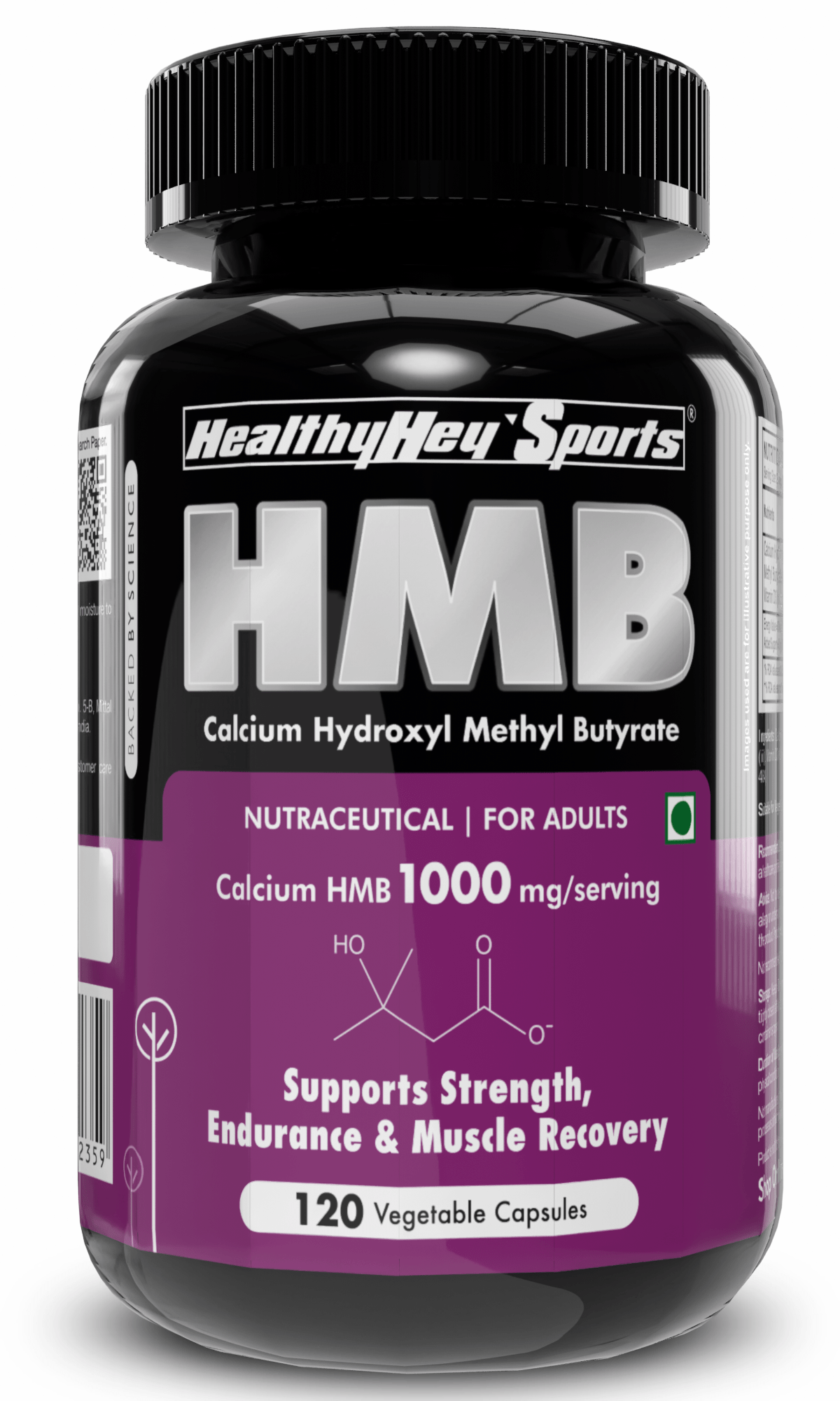HealthyHey Nutrition Capsule HMB, Support Strength, Endurance & Muscle recovery Calcium Hydroxyl Methyl Butyrate 120 Veg Capsules